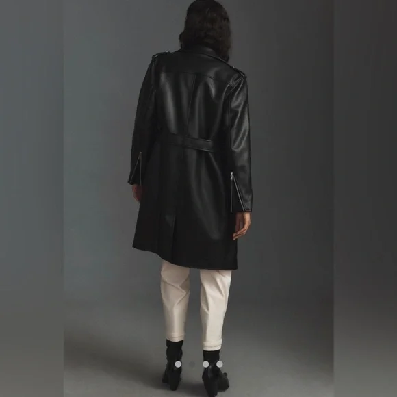 NWT M Mother Denim The Long Chopper Black Moto Trench Jacket Trench Coats